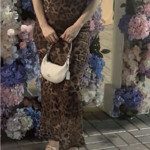 Leopard Print Maxi Dress with White Handbag